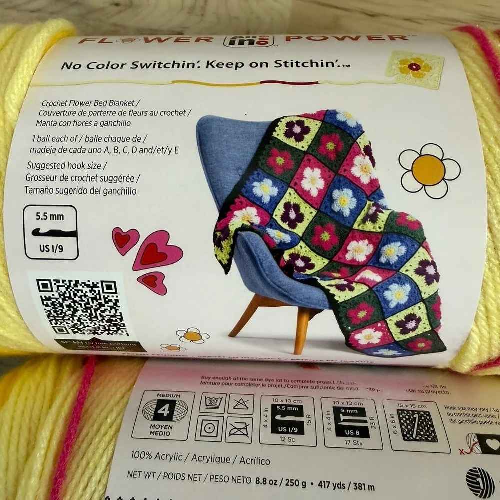 Red Heart All in One Flower Power Yarn - Lot Of 4 Dilly Daylily Yellow, Hot Pink